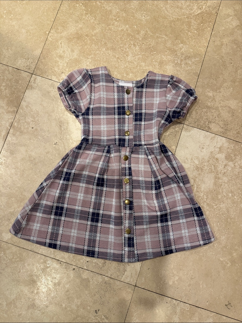 Little Lass Mauve and Navy Plaid Button-Front Dress